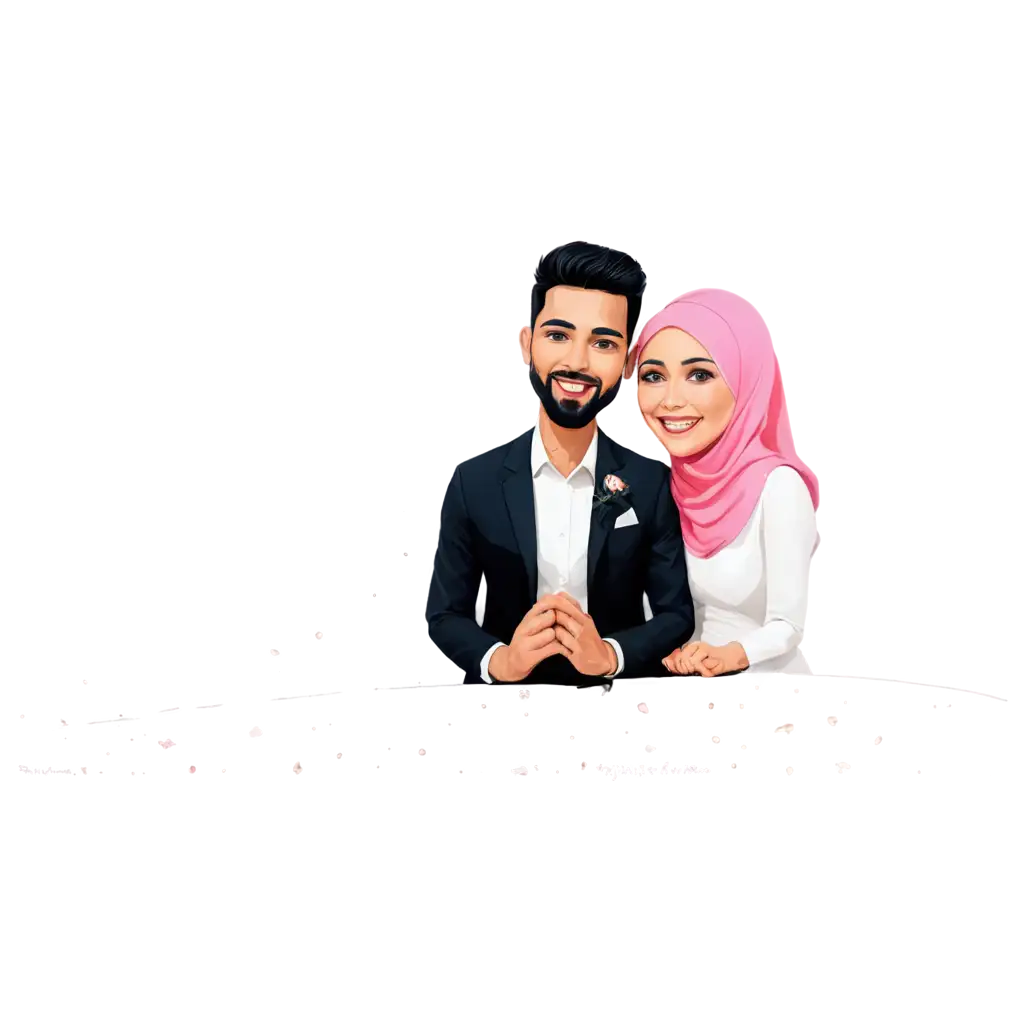 Engagement-Caricature-Bride-and-Groom-of-Muslim-Wedding-PNG-Image