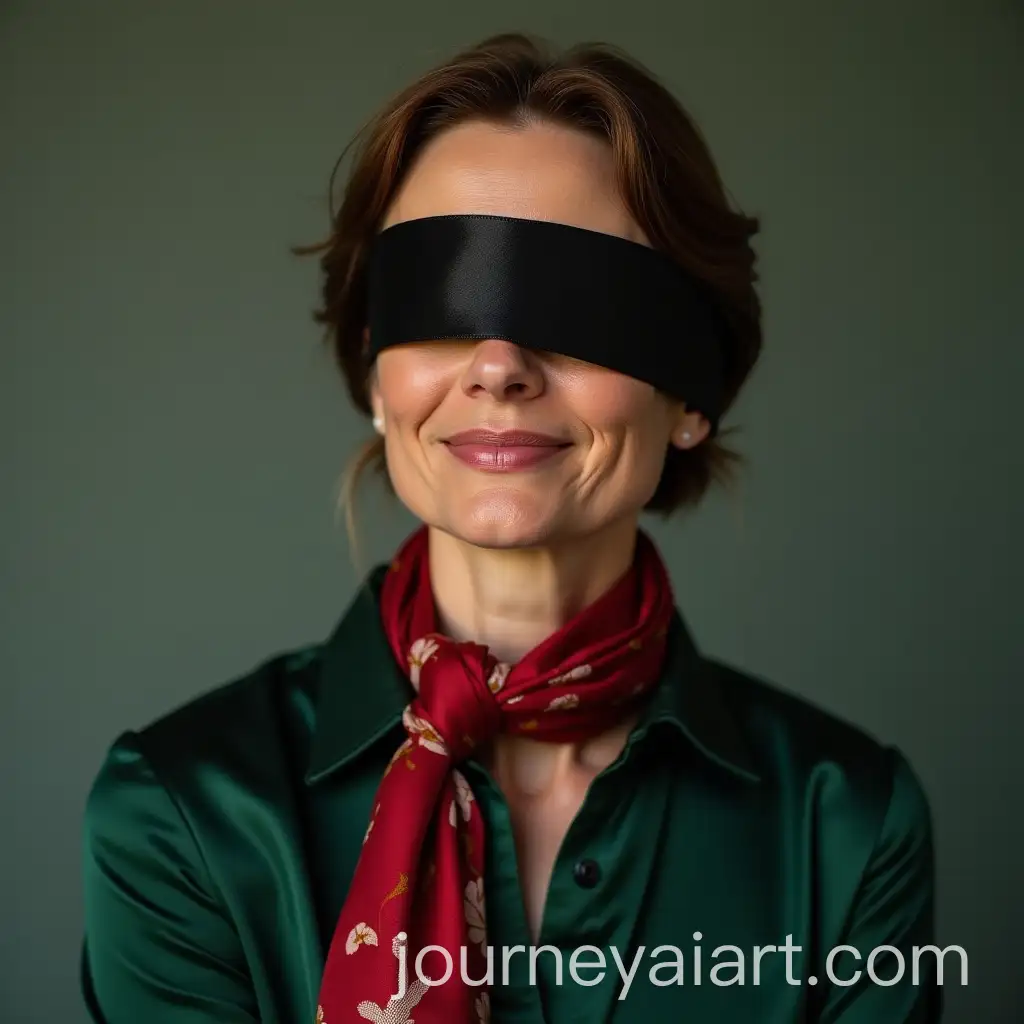 Attractive-40YearOld-Woman-in-Office-Attire-with-Blindfold