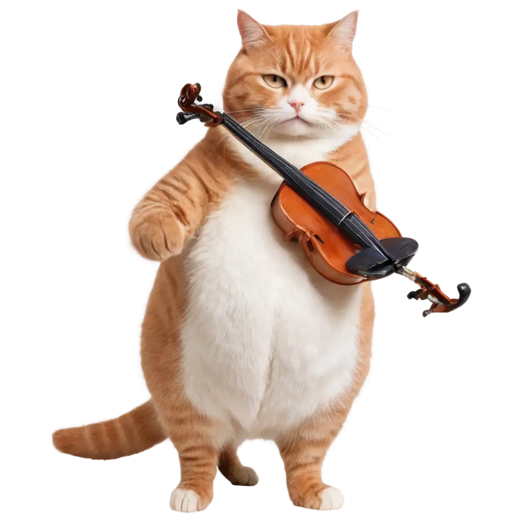 PNG-Image-of-a-Ginger-Fat-Cat-with-a-Fiddle-and-a-Goose-Perfect-for-Fun-Illustrations-and-Creative-Designs