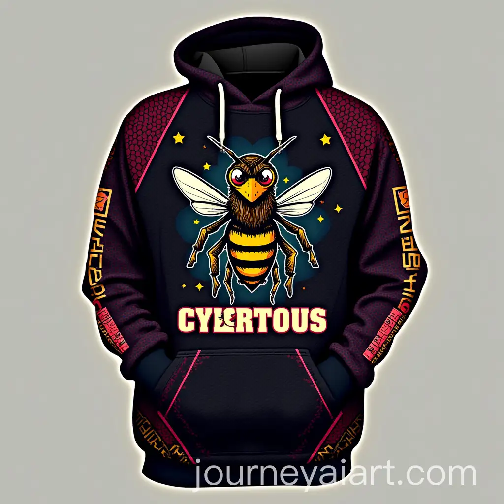 Cyberpunk-Bee-Mascot-Hoodie-Print-with-Blockchain-Elements-and-QR-Code