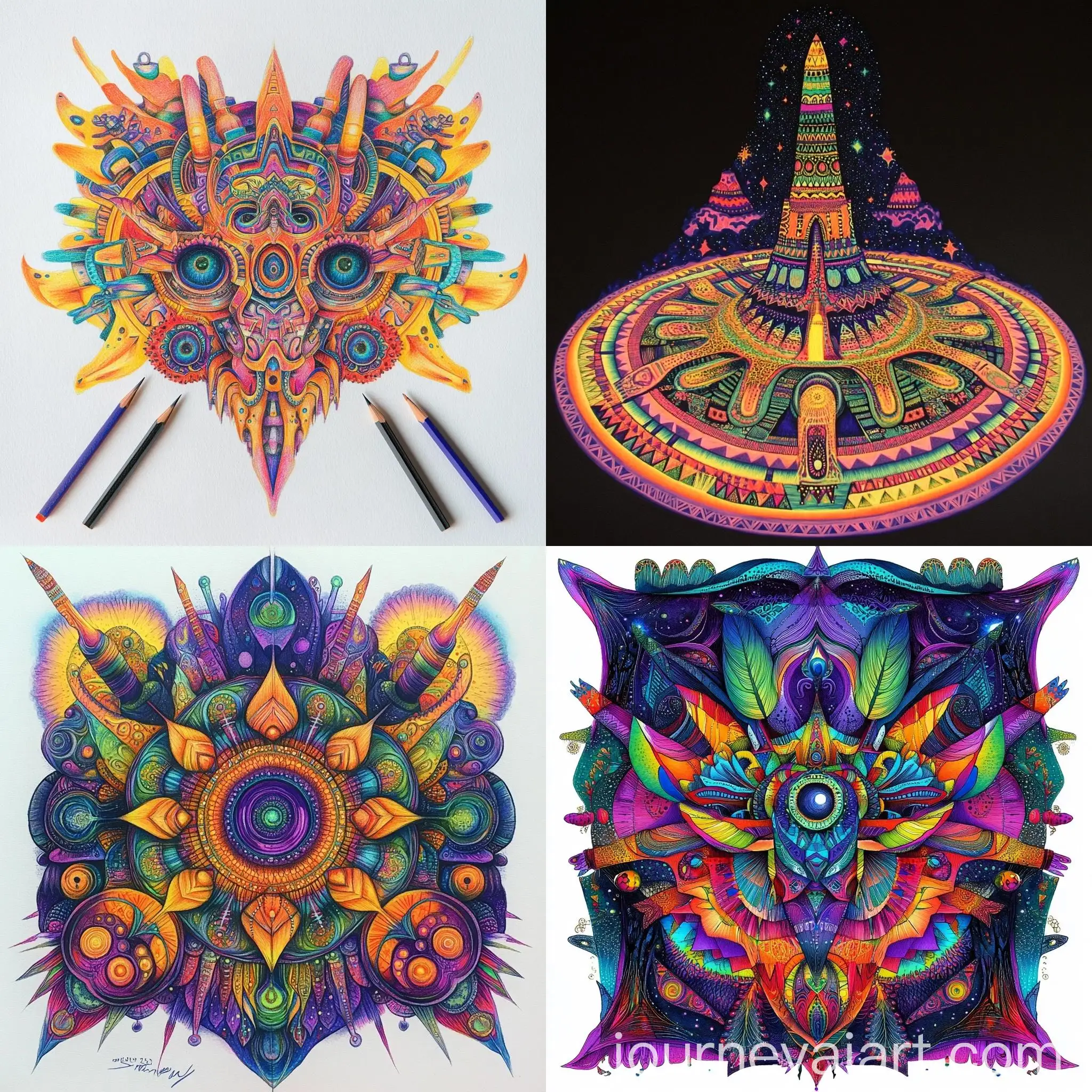 Trippy-Shamanic-Acid-Spaceship-Mandala-in-Colorful-Pencil-Style