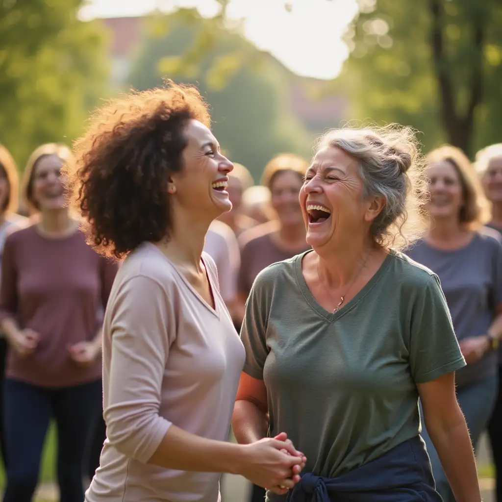 Two-Women-Practicing-Laughter-Yoga-in-a-Joyful-Group-Setting