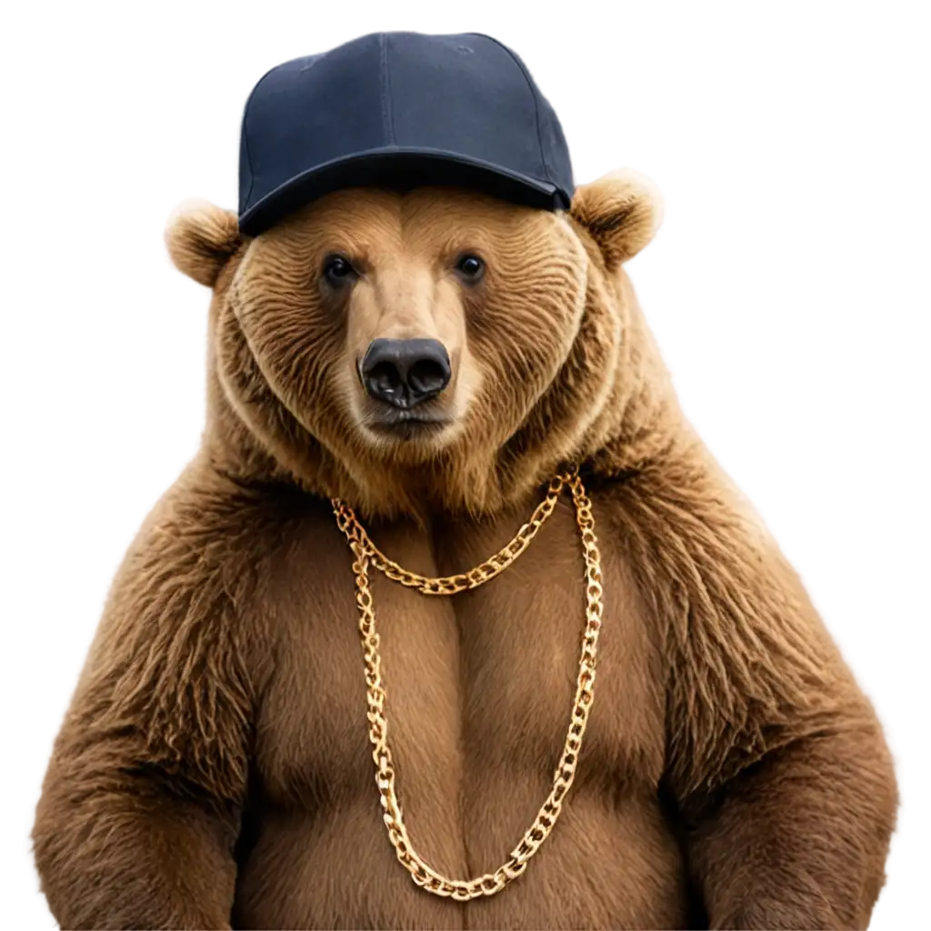 Brown-Bear-Wearing-Cap-with-Gold-Chain-PNG-Unique-and-Versatile-Image-Creation