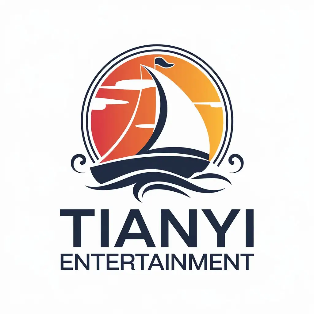 a vector logo design,with the text "Tianyi Entertainment", main symbol:sailboat sky,Moderate,be used in Entertainment industry,clear background