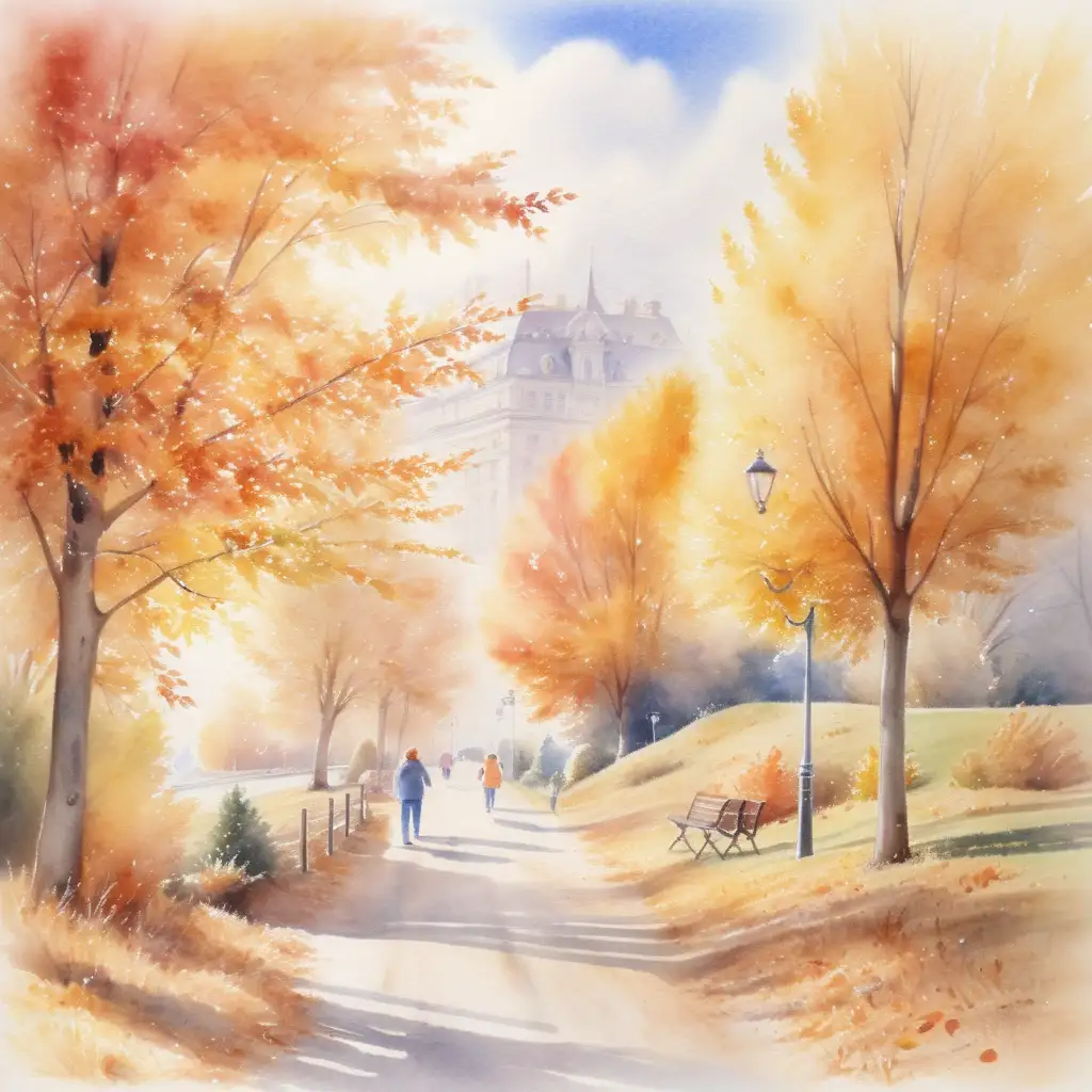 Sunny Autumn Day Watercolor Painting