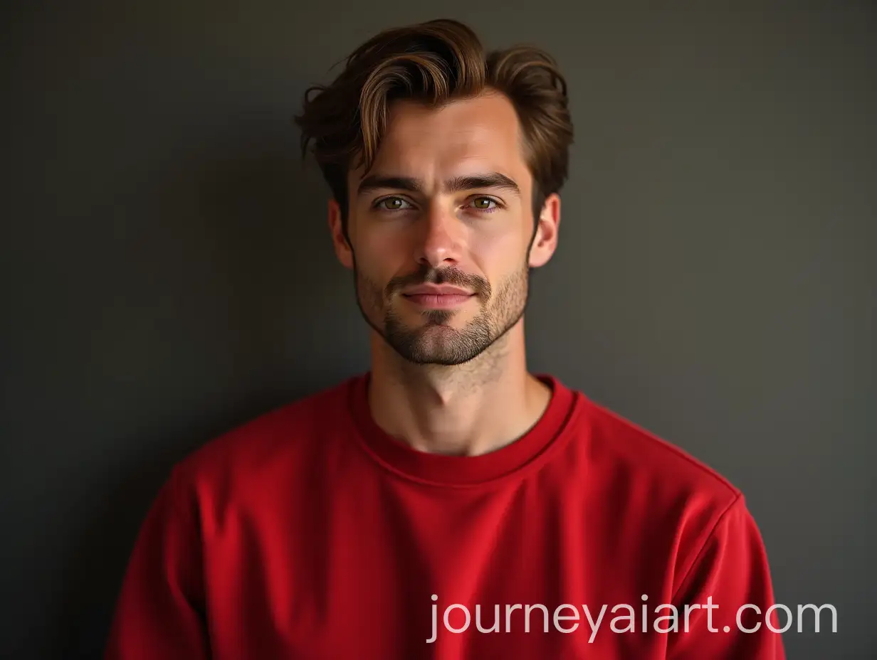 Confident-Man-with-Light-Brown-Hair-in-Red-Sweatshirt-Portrait