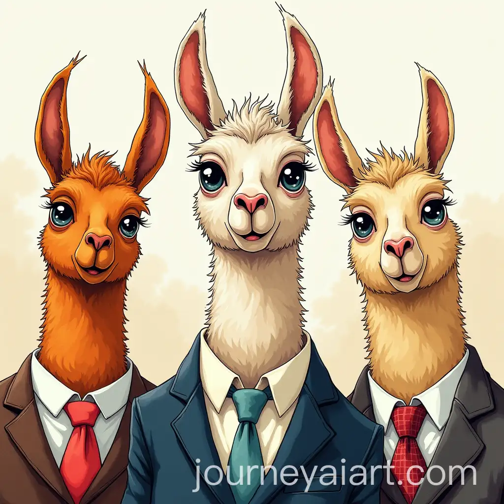 WhAI-Art-Prompt-Expansionimsical-Llama-Business-Suits-in-Cartoonish-Style-with-Surprised-Expressions