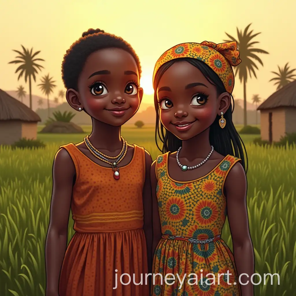 Two-Nigerian-Girls-in-a-Vibrant-Rural-Village-at-Sunset