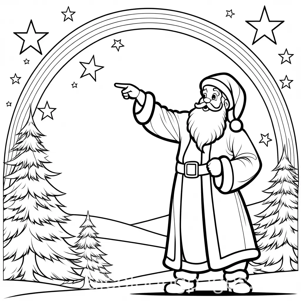 Slim-Santa-Claus-Pointing-at-a-Star-Coloring-Page