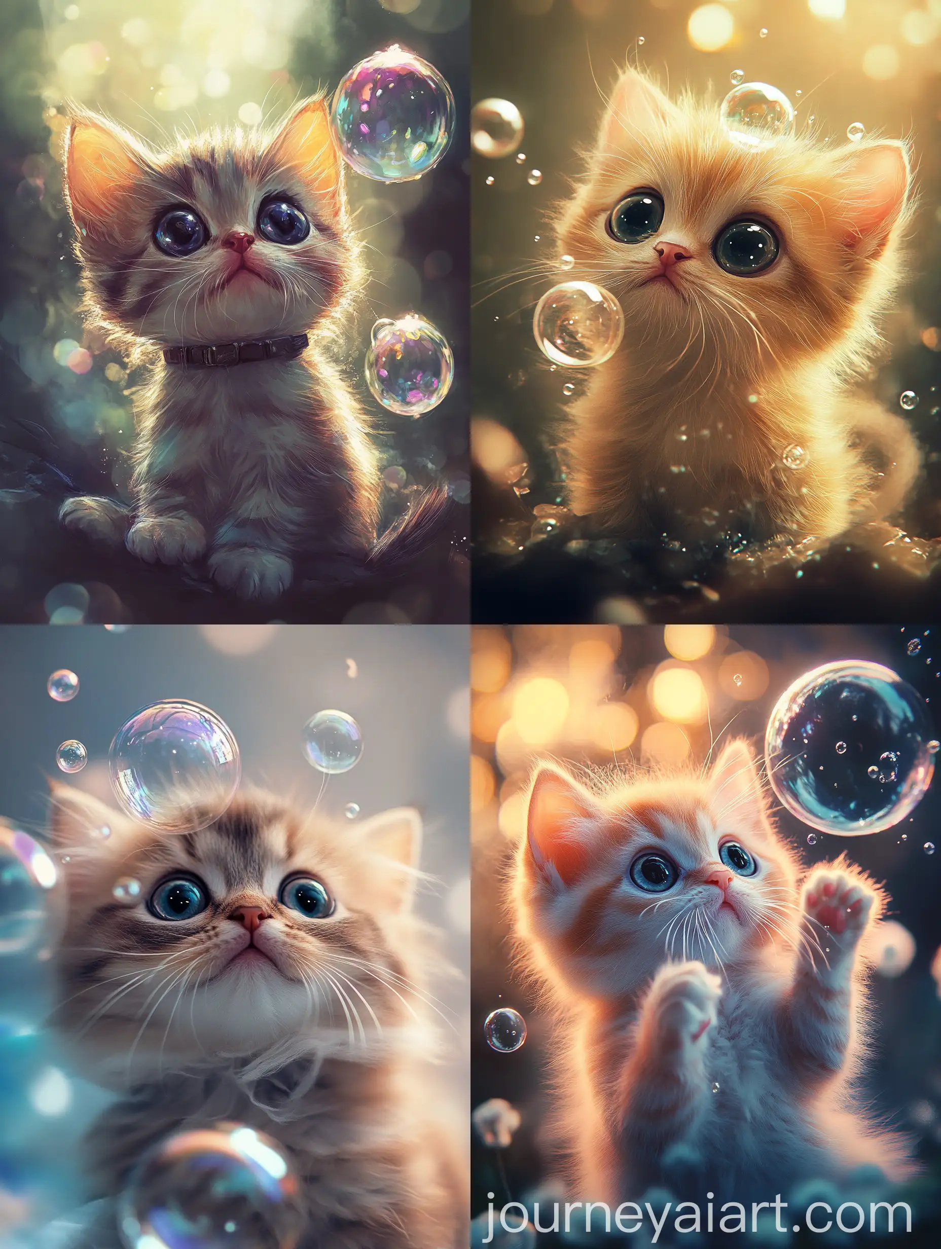 Fluffy-Kitten-Playing-with-Soap-Bubble-in-Aphis-Style-amid-Sakura-and-Mystical-Fog