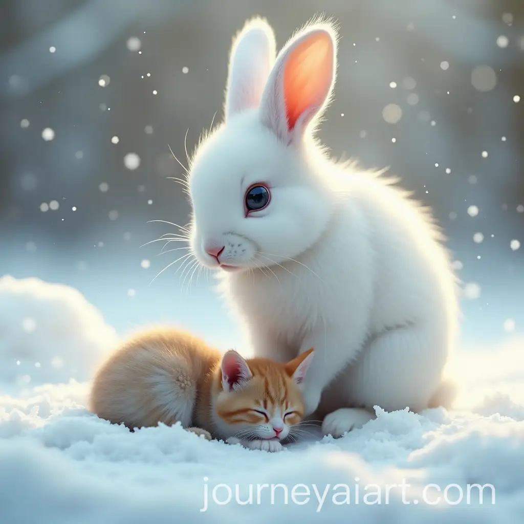 White-Rabbit-Protecting-Injured-Kitten-in-Snowy-Winter-Scene