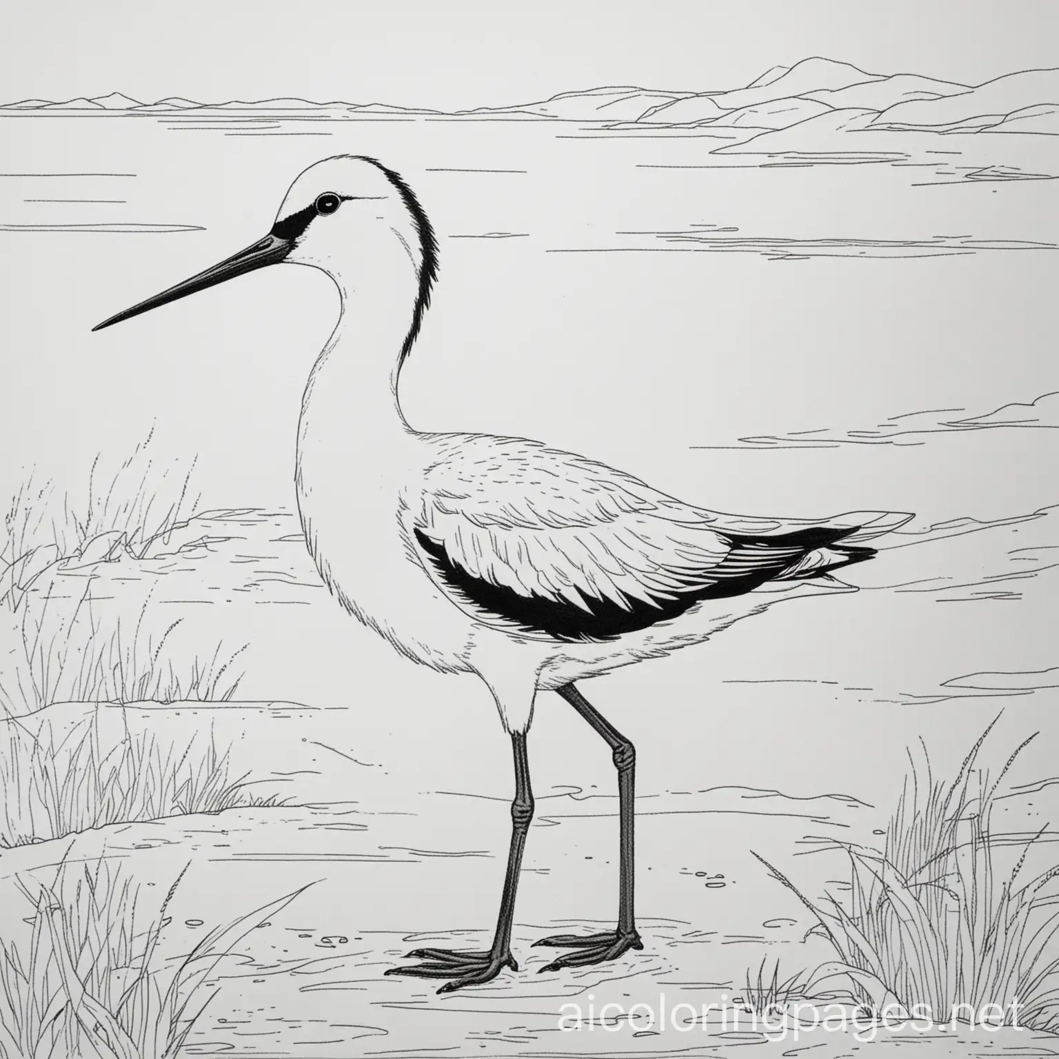 Avocets-Coloring-Page-Simple-Black-and-White-Line-Art-for-Kids