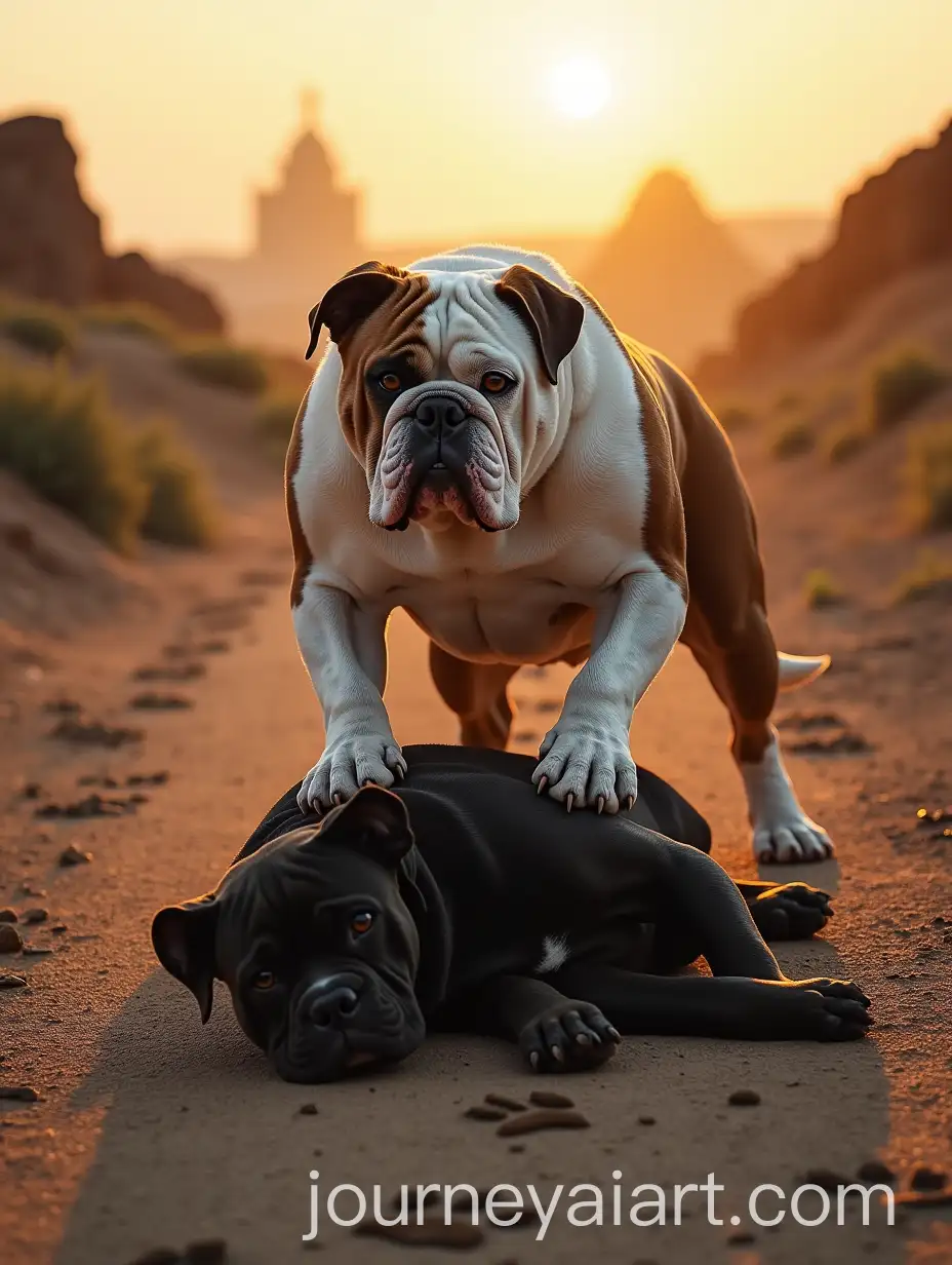 Triumphant-Bulldog-Dominates-Defeated-Cane-Corso-in-Rocky-Landscape