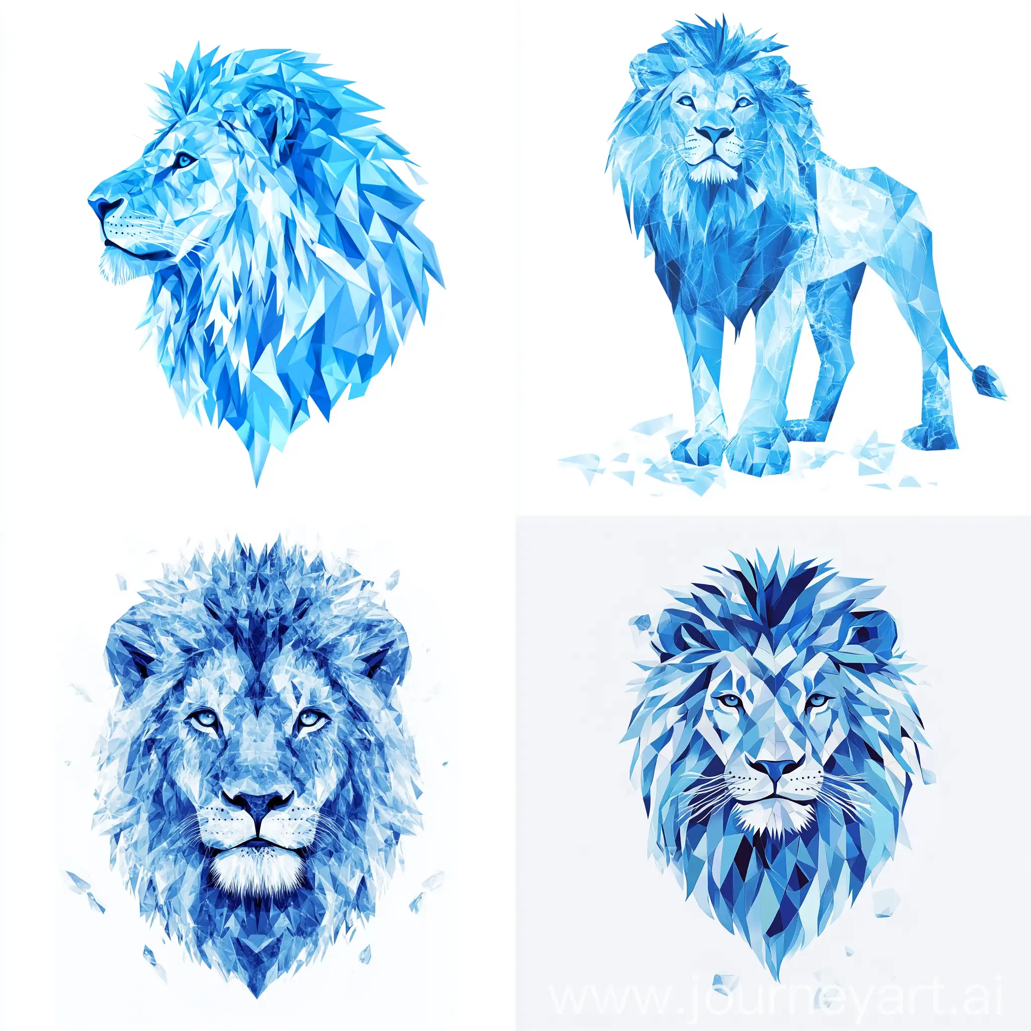 Geometric-Blue-Lion-Sculpture-on-White-Background