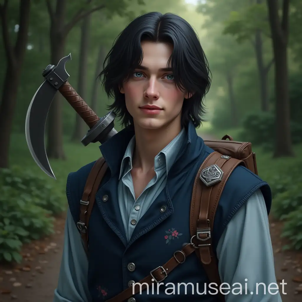 Fantasy Fighter Portrait in Dark Summer Forest Path