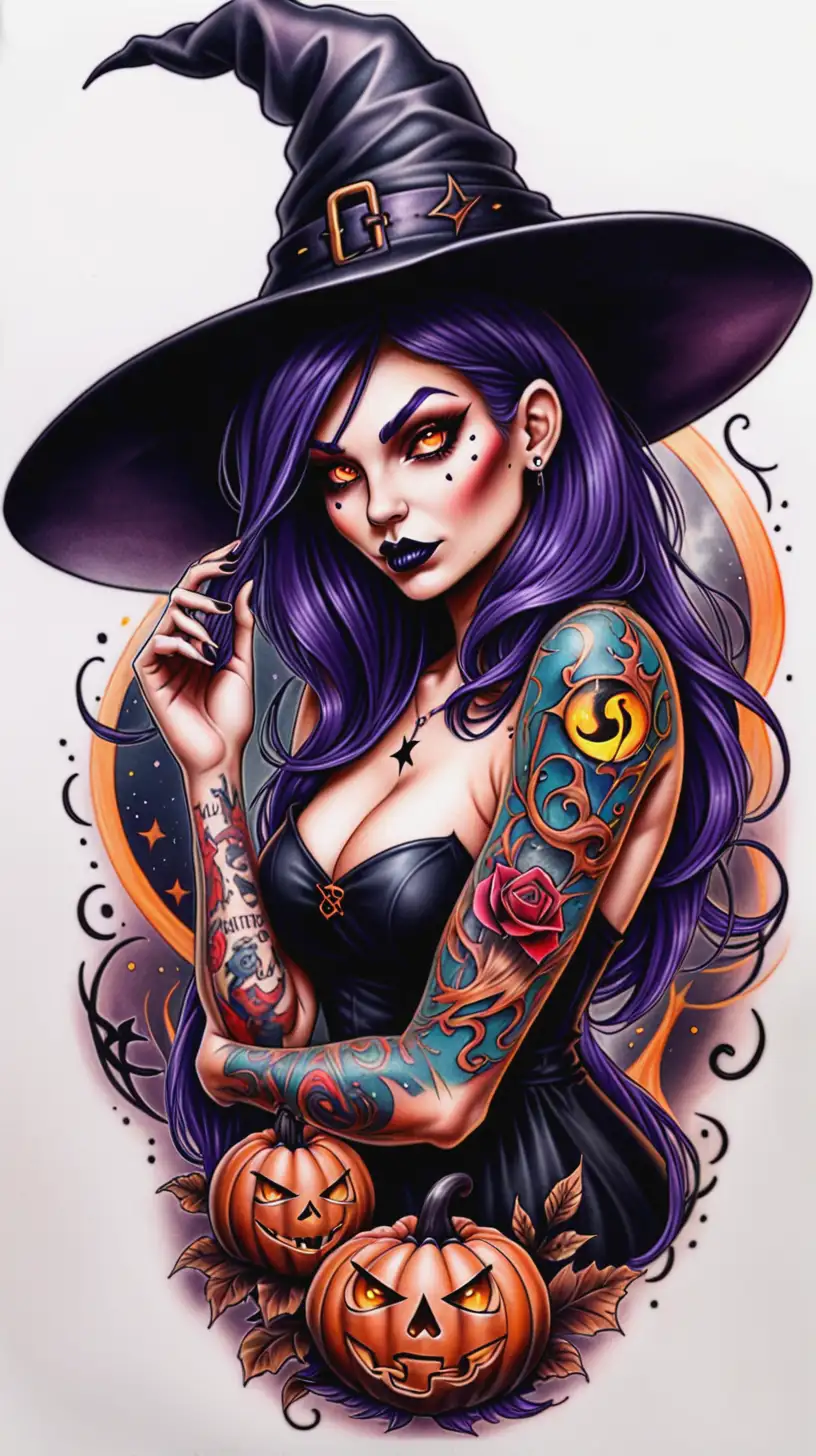 Mystical Witch Tattoo Design for Women