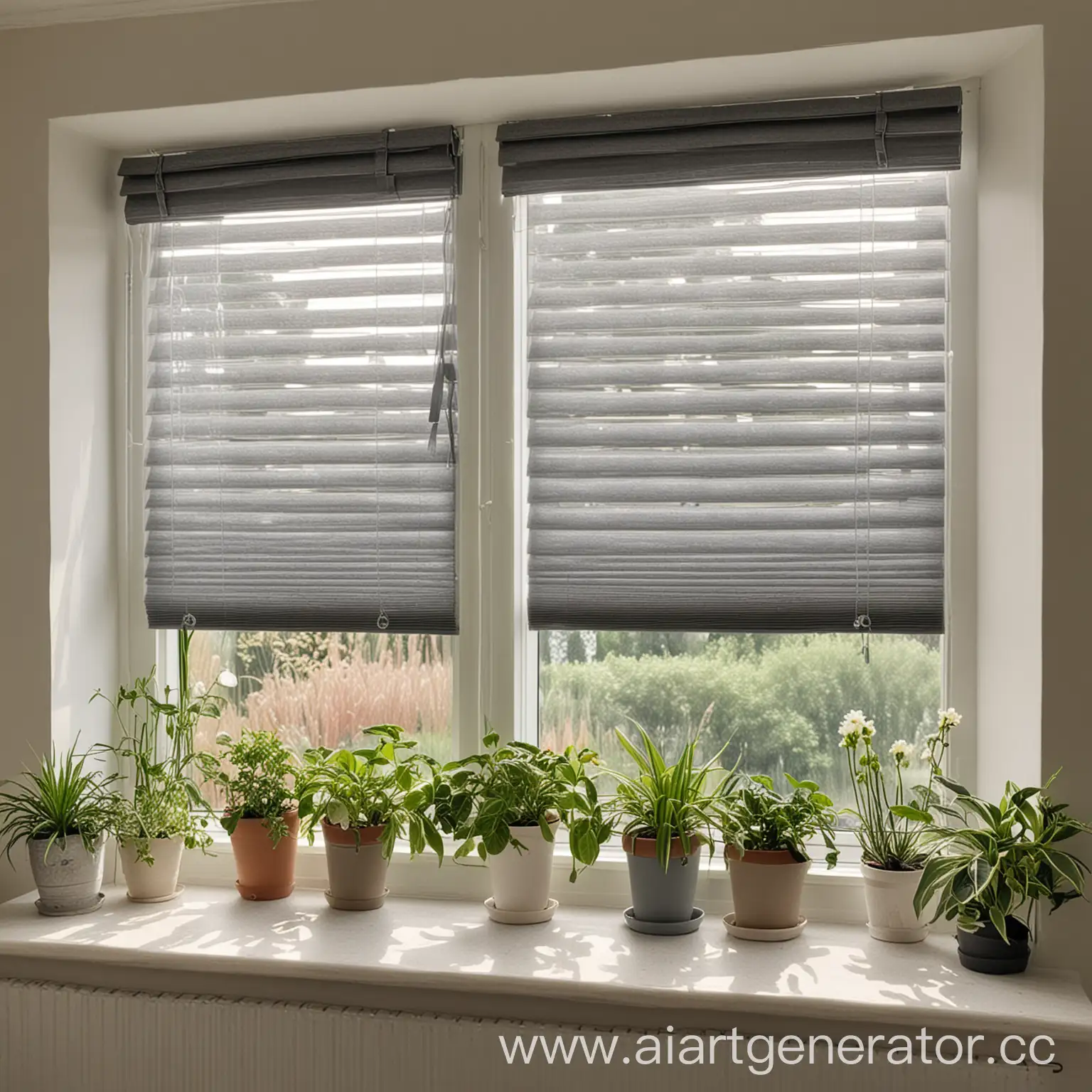 Cozy-Window-with-Plisse-Blinds-and-Plants-on-Windowsill