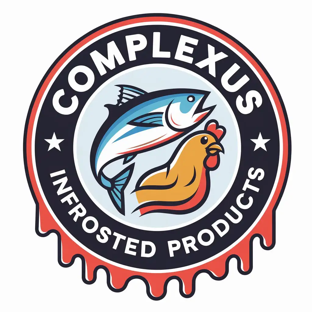 LOGO Design for Complexus InFrosted Products Vibrant Tuna Fish Chicken with Melting Ice Theme