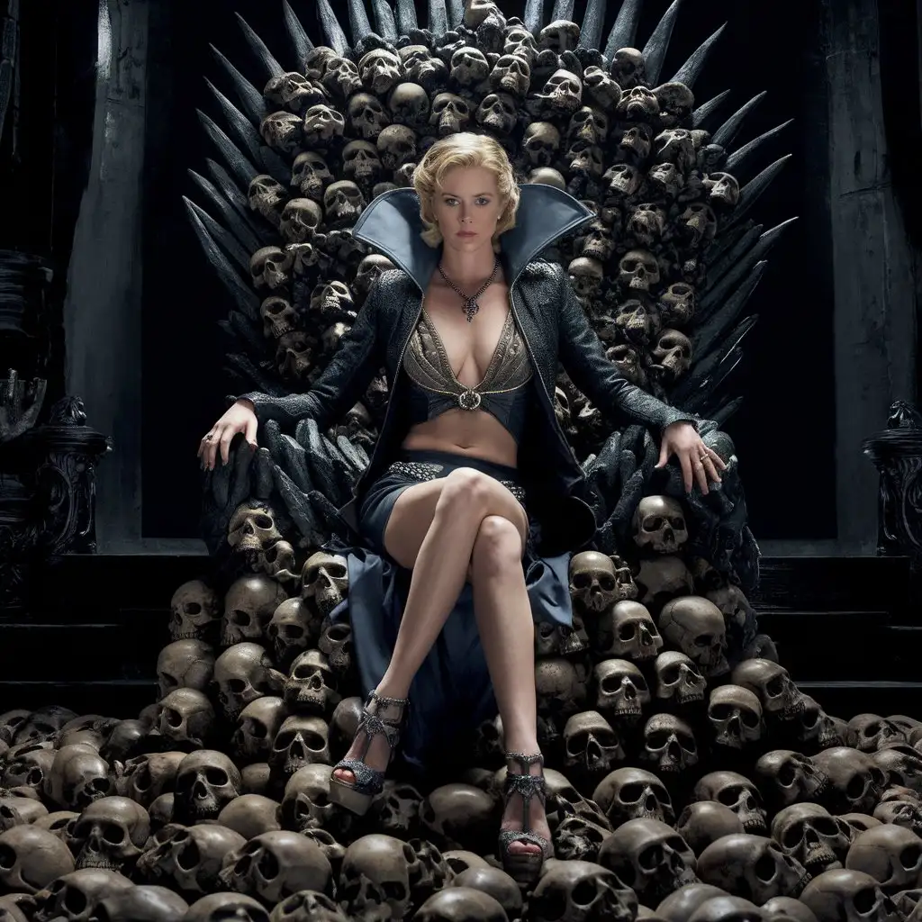 Evil-Queen-Bodybuilder-Charlize-Theron-on-Skull-Throne-in-Dark-Castle