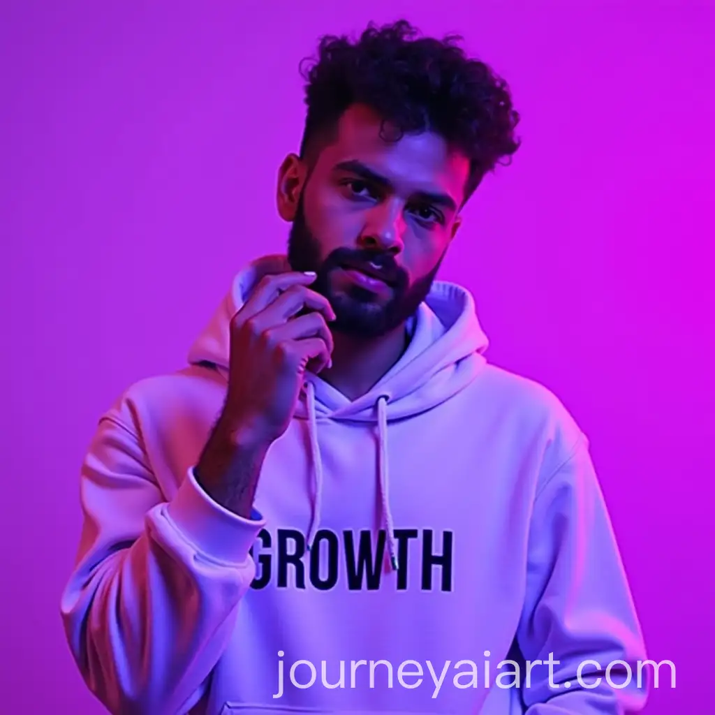 Man-in-White-Hoodie-with-GROWTH-in-Front-of-Neon-Purple-Background