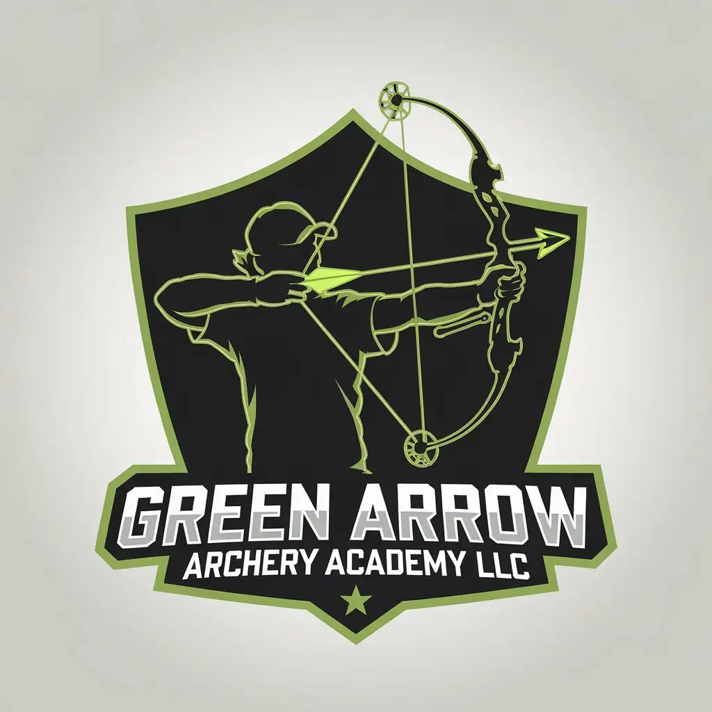 LOGO Design for Green Arrow Archery Academy LLC Silhouette Archer with Neon Green Arrow and Clear Background