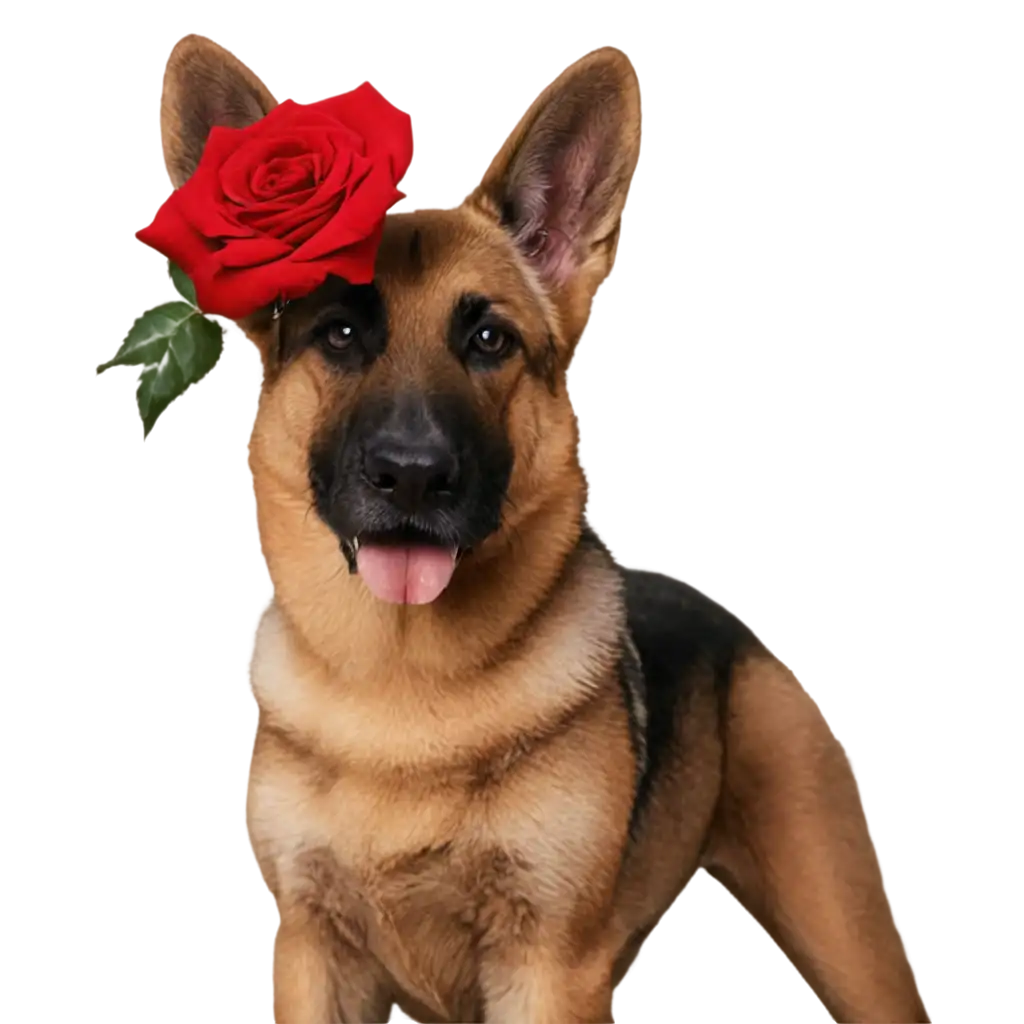 German-Shepherd-Dog-Holding-a-Rose-PNG-Image-Capturing-Elegance-and-Loyalty