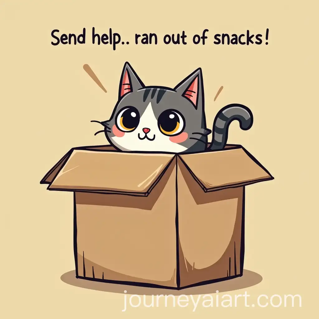 Cute-Cat-Popping-Out-of-Cardboard-Box-with-Snack-Crisis-Caption