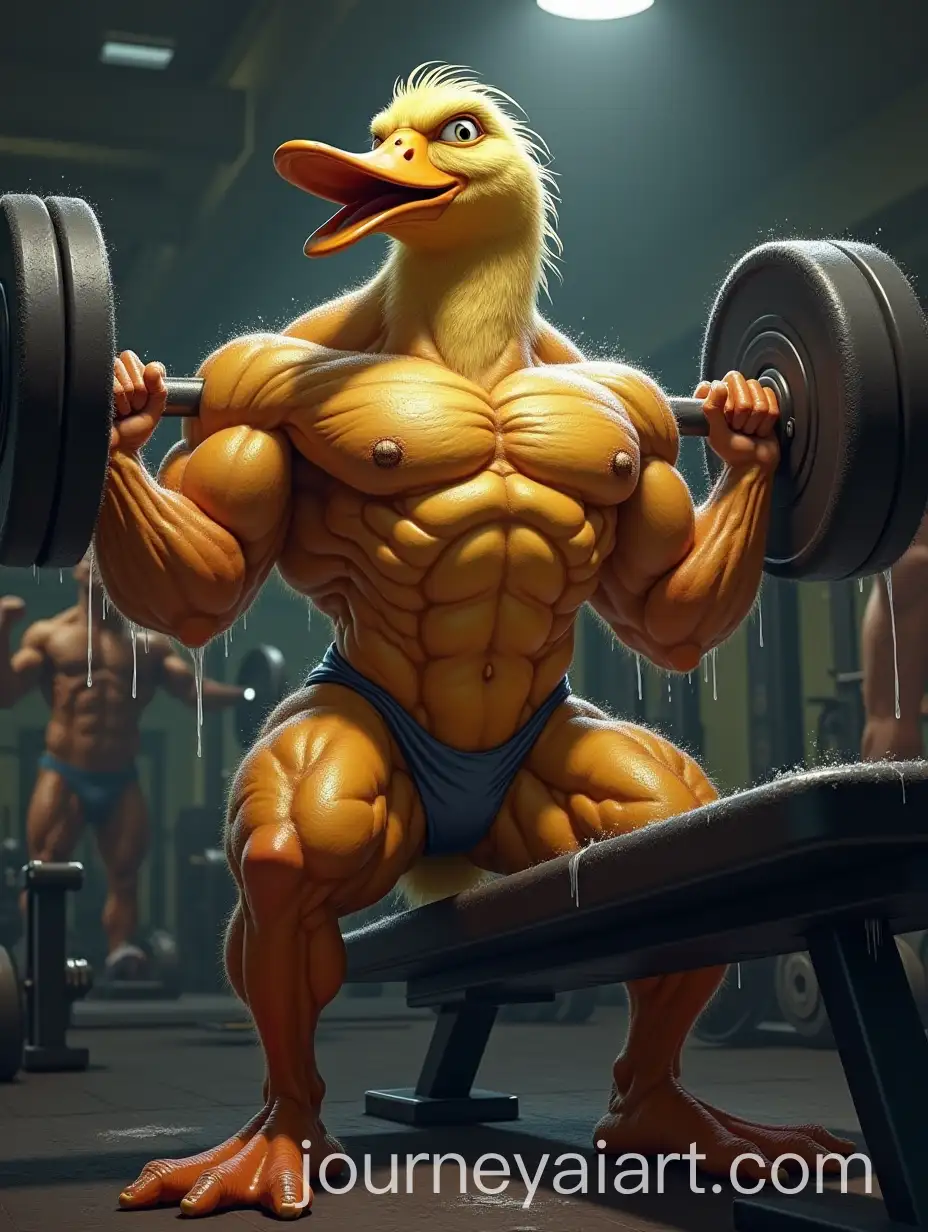 Anthropomorphic-Duck-Bodybuilder-in-Intense-Gym-Workout
