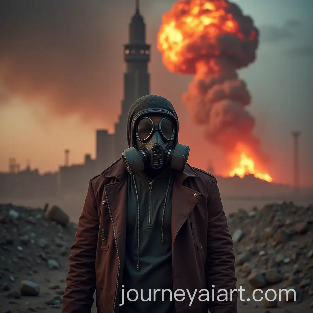Person-in-Gas-Mask-with-Azadi-Tower-in-PostNuclear-Apocalypse-Scene