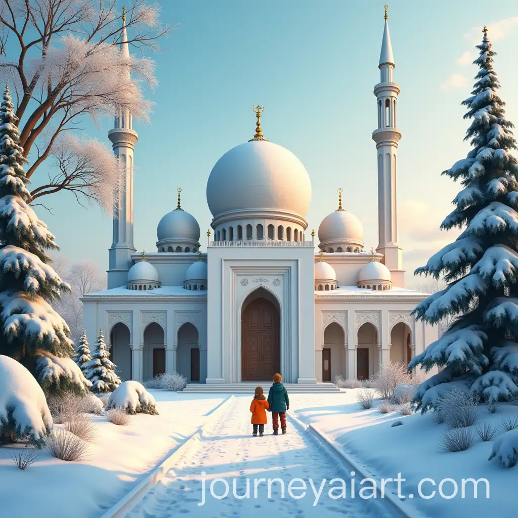 Children-Heading-to-Study-at-a-Beautiful-Winter-Mosque