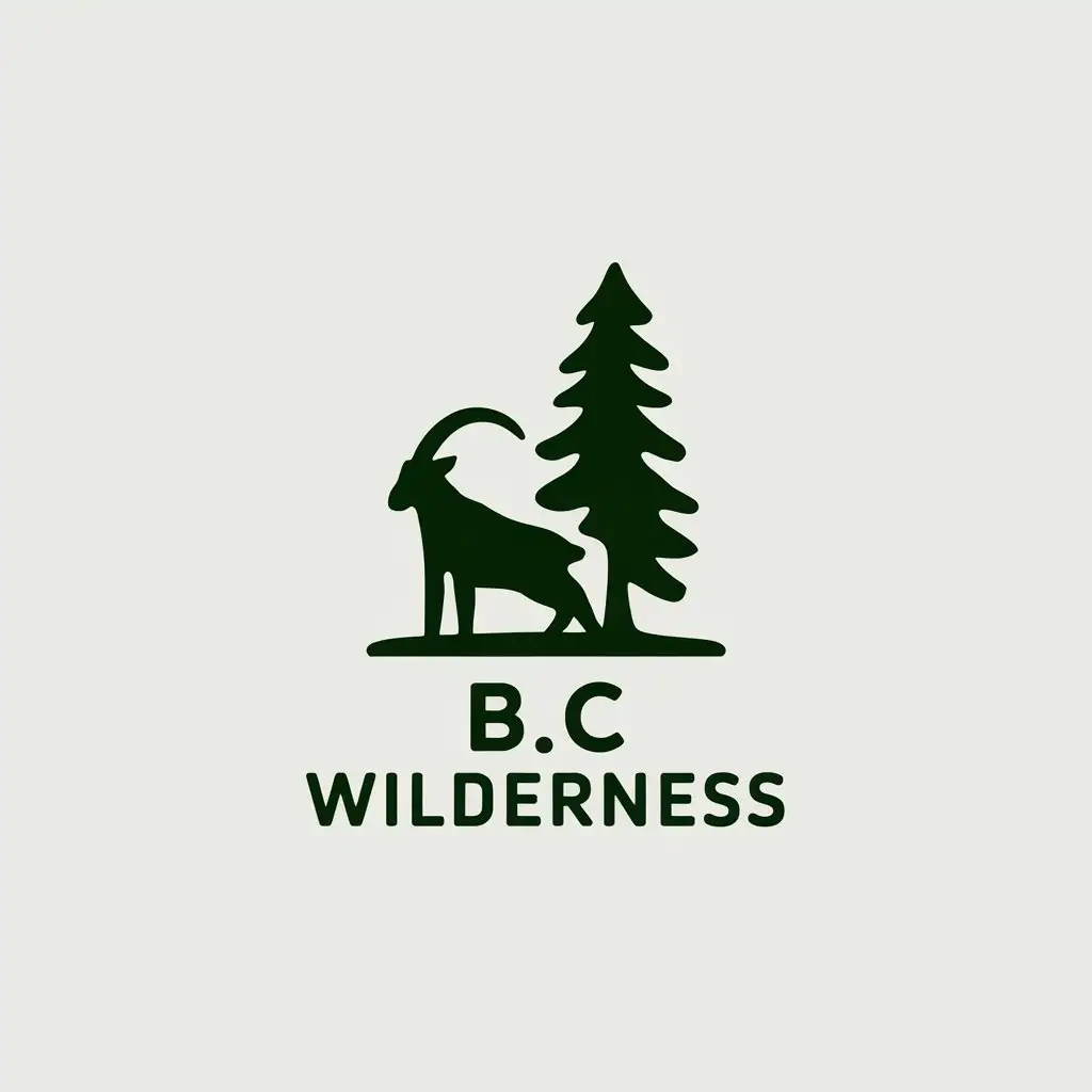 LOGO Design for BC Wilderness Minimalistic Mountain Goat and Pine Tree with Clear Background