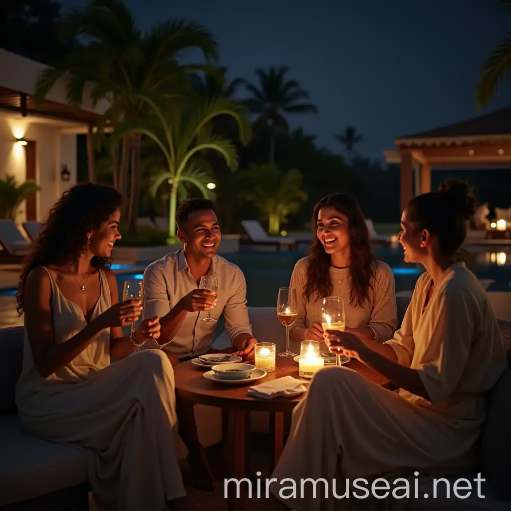 Luxurious NightTime Resort Party with Indian Friends