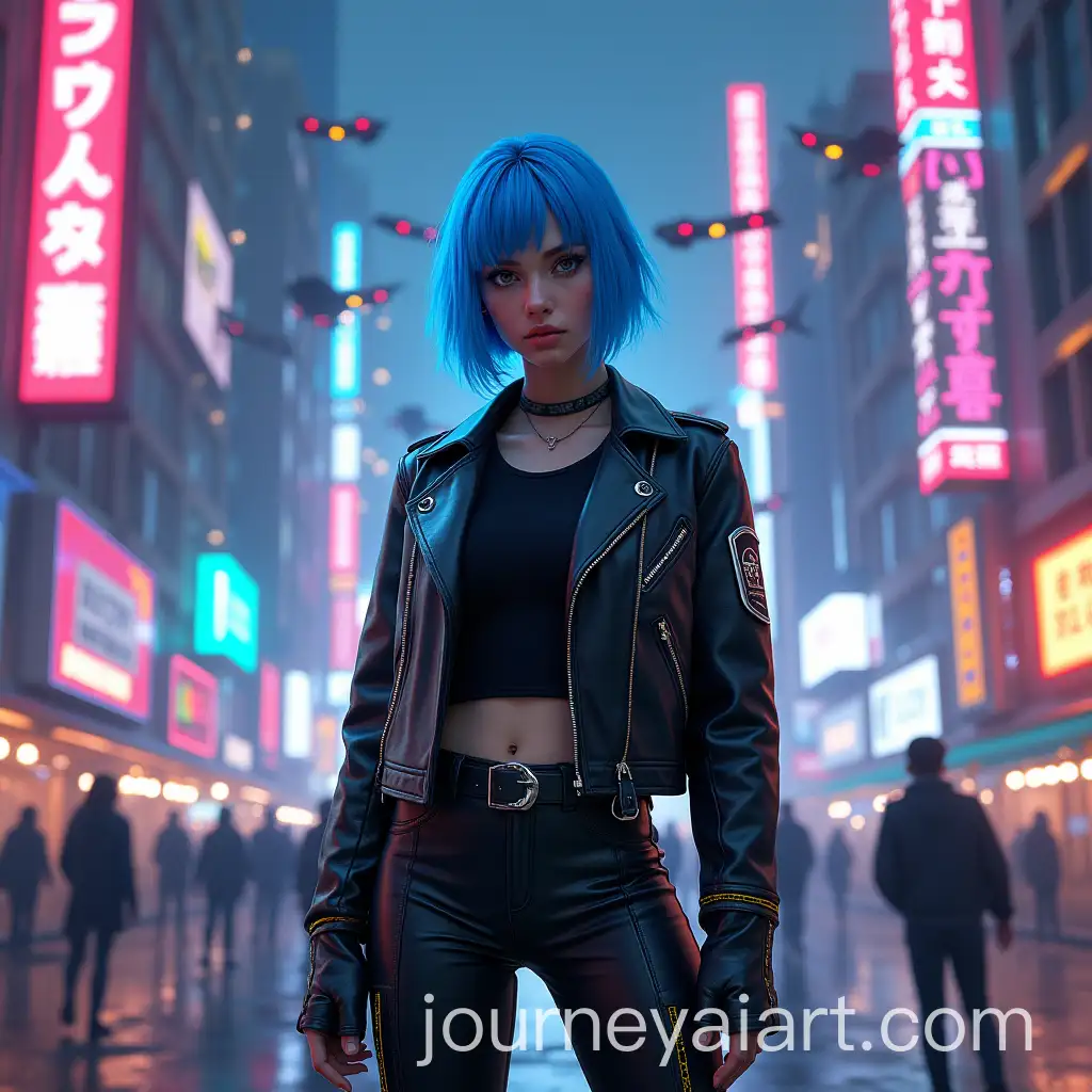 Young-Woman-in-Cyberpunk-Style-on-Futuristic-Neon-Street