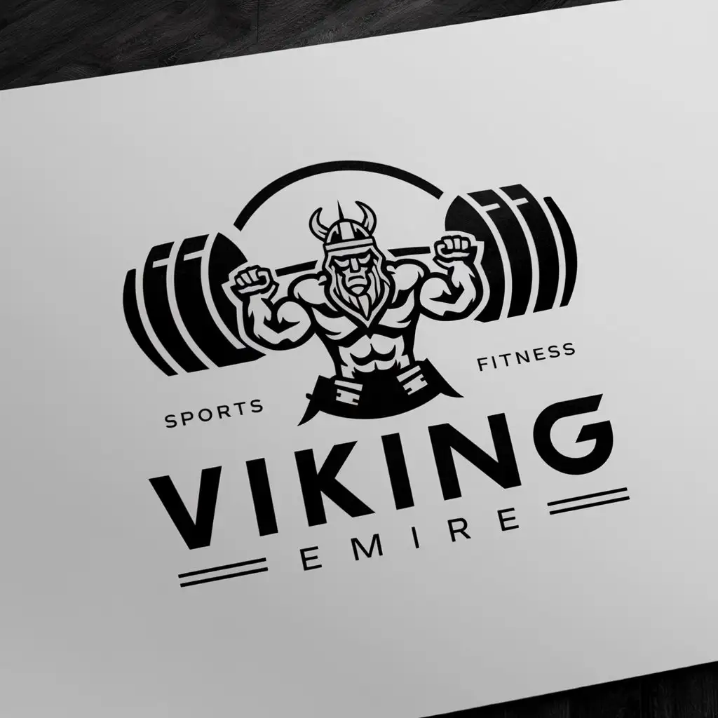 a logo design,with the text "Viking empire", main symbol:Viking doing weights,complex,be used in Sports Fitness industry,clear background