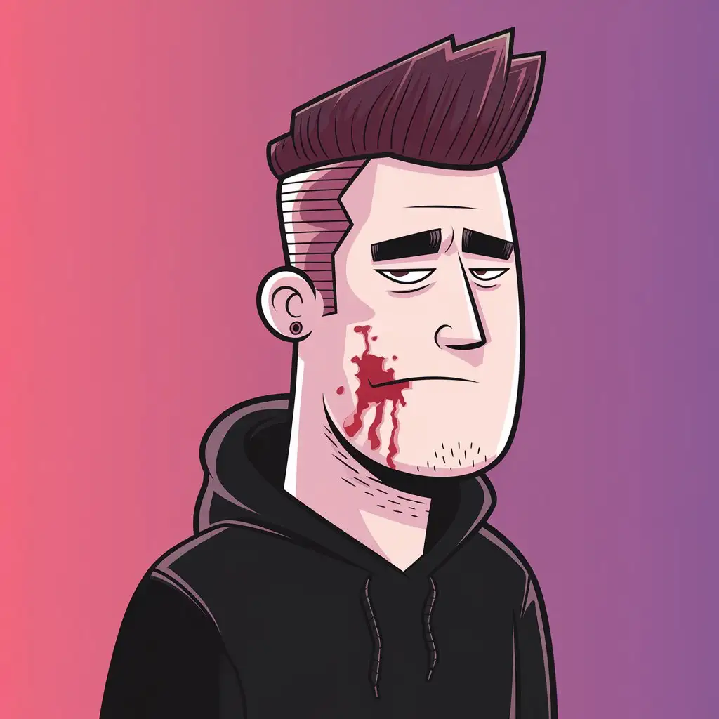 Mysterious Hacker with Bloodied Face in Gradient Background