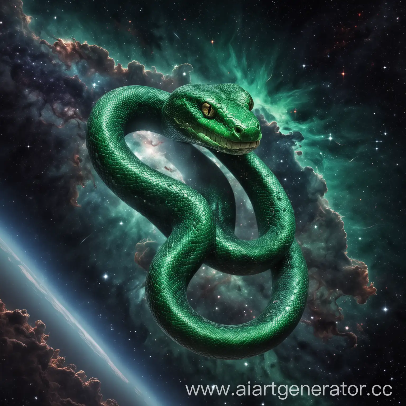 Emerald-Snake-Floating-in-Space