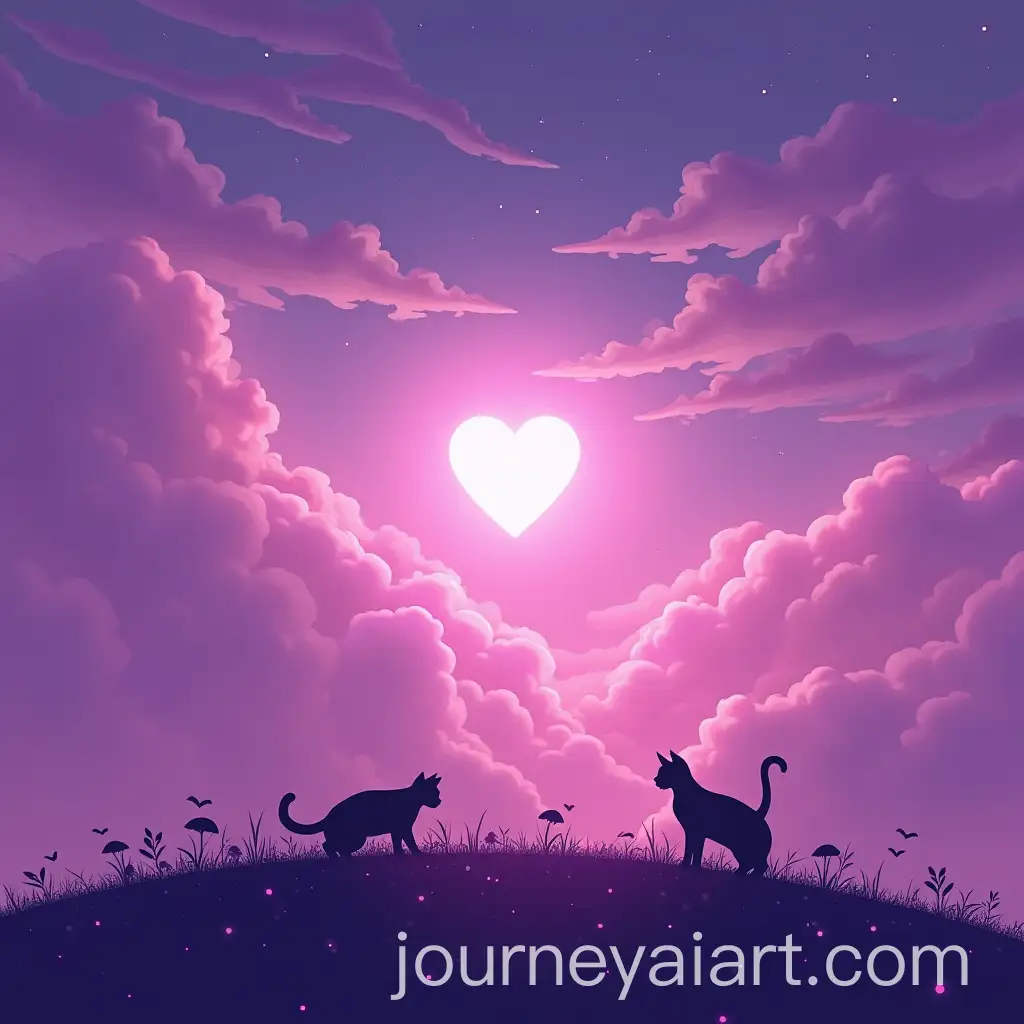 AI-Art-Prompt-ExpansionRomantic-Cat-Figures-Under-Hopeful-Purple-Skies