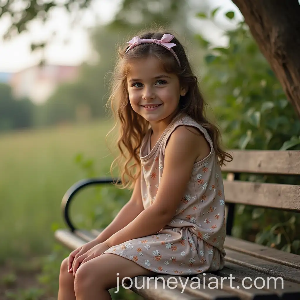 Young-Girl-Sitting-on-a-Bench-in-a-Peaceful-Outdoor-Setting