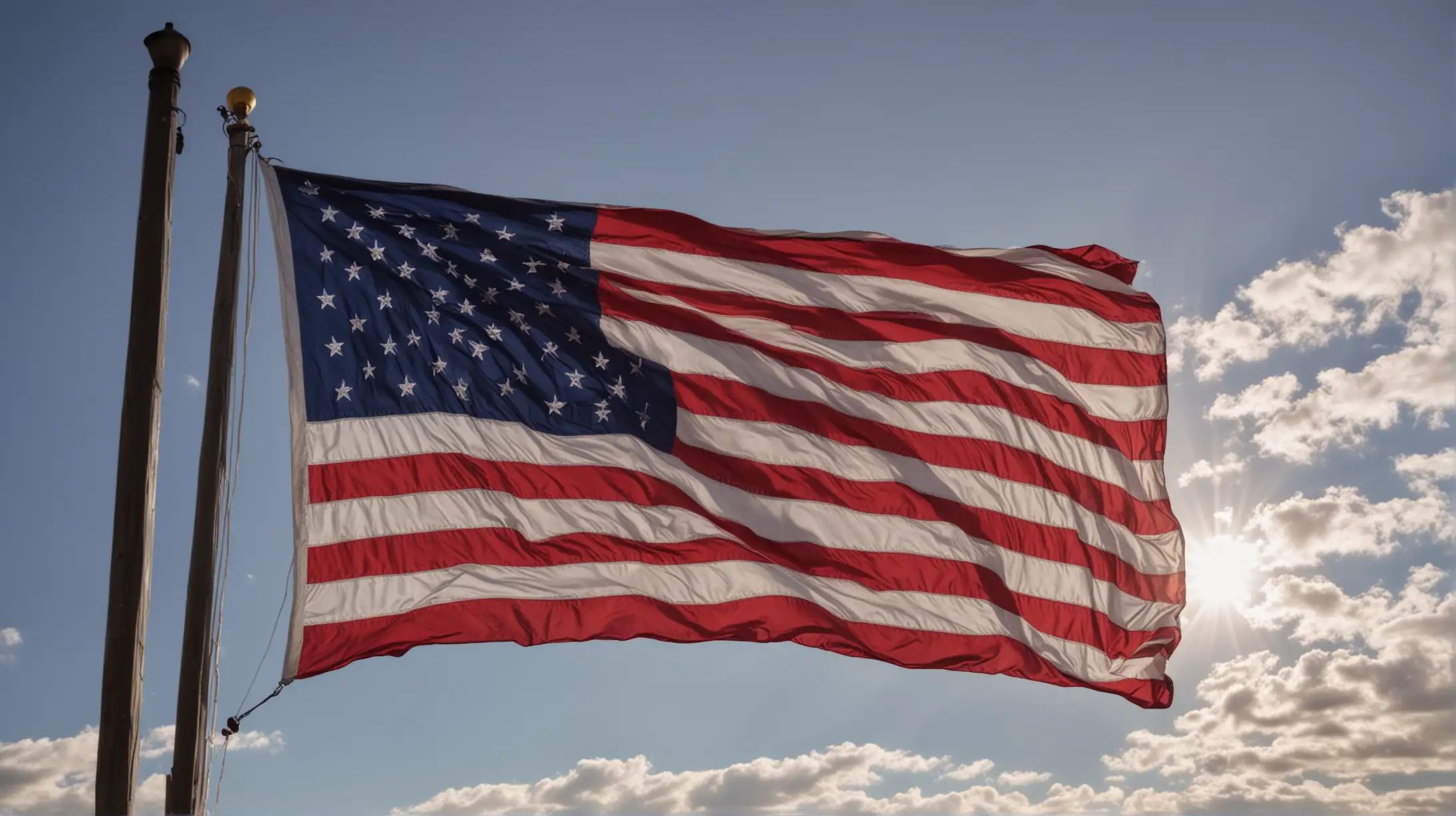 Large Flapping US Flag on a Beautiful Sunny Day with Gorgeous Skies