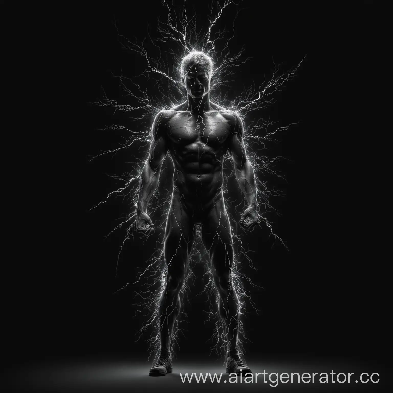  full person made of lightning. black background