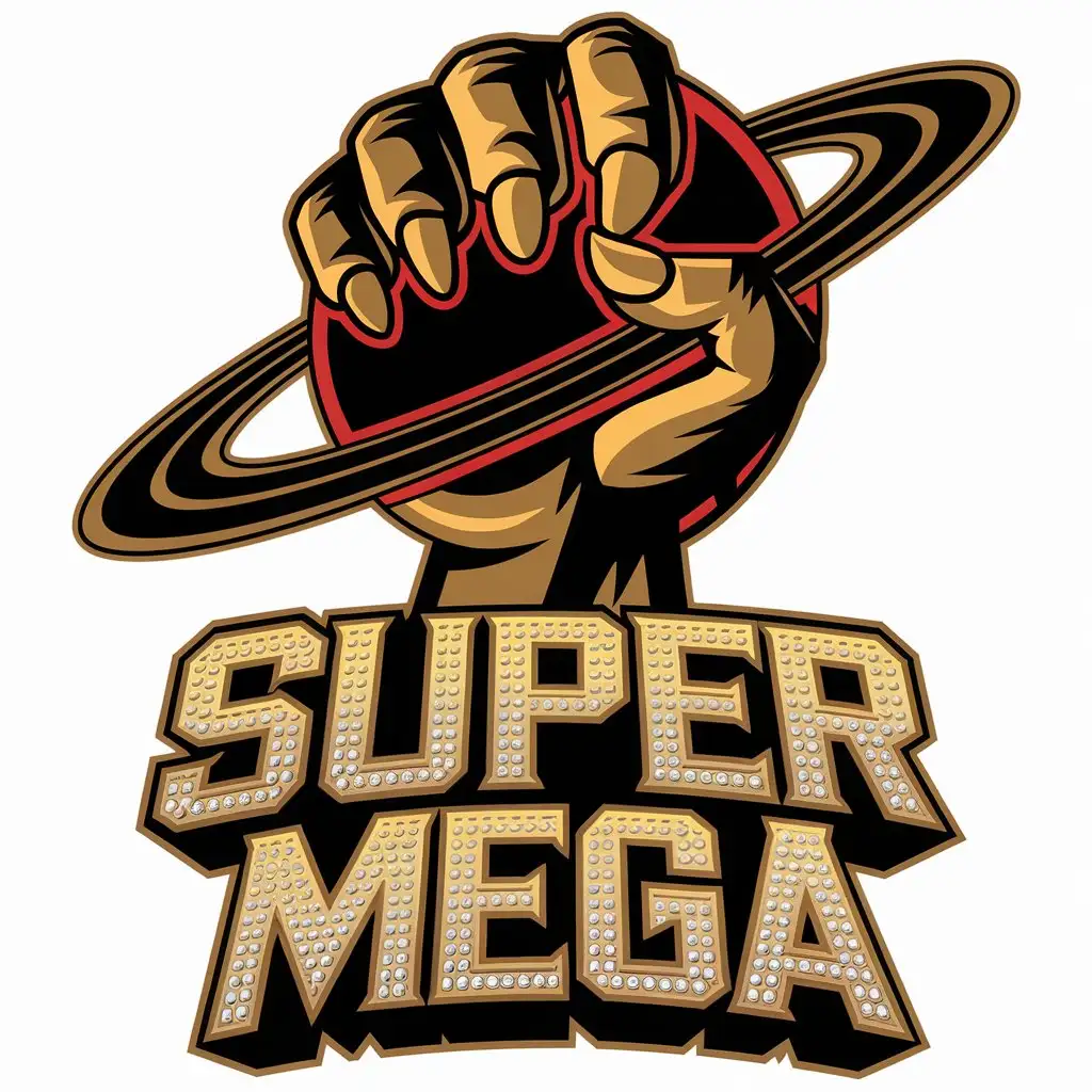 LOGO Design for SUPER MEGA Bold Red and Black Monster Hand Gripping a Planet Theme