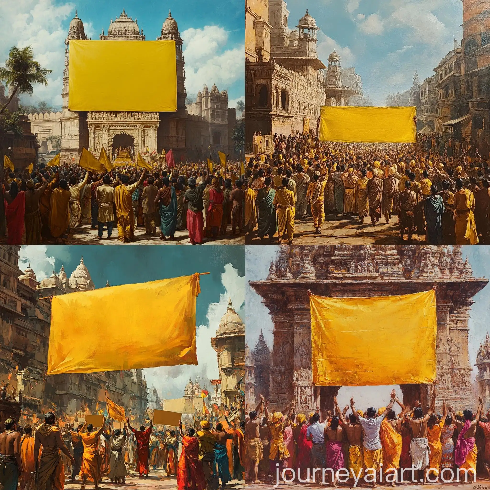 Vibrant-Free-Hindu-Temples-Rally-with-Blank-Yellow-Banner