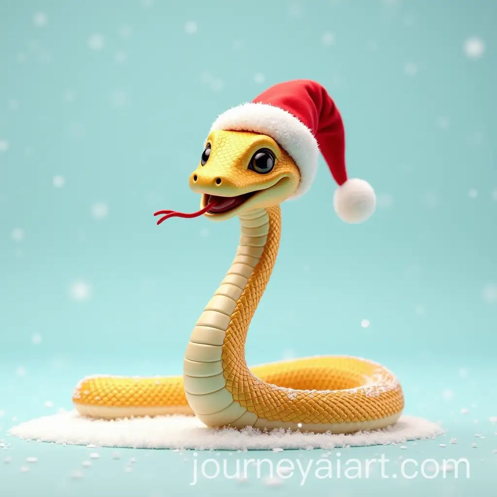 Golden-Snake-Wearing-Santa-Hat-in-Snowy-Christmas-Scene
