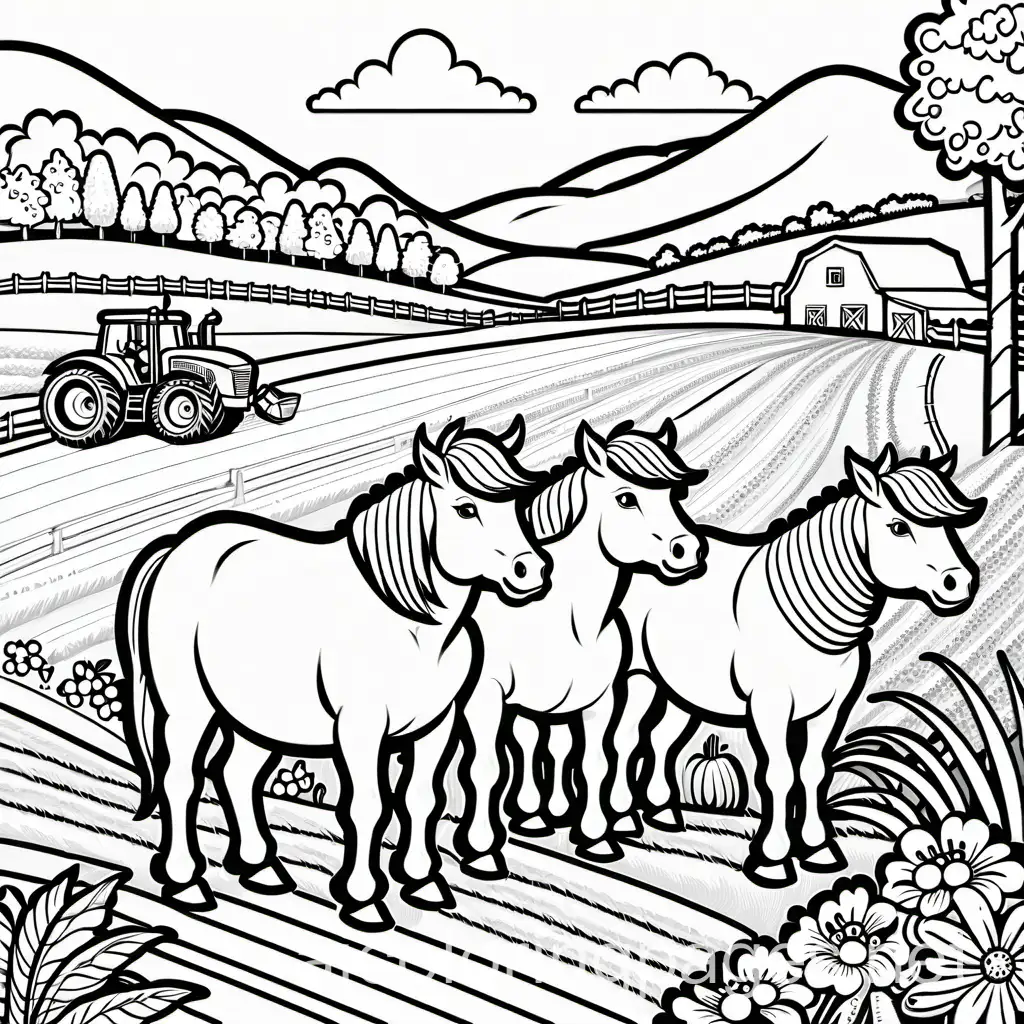 Children-Enjoying-Farm-Activities-in-a-Simple-Coloring-Page