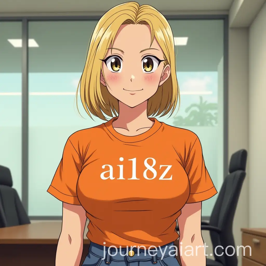 Female-Character-Inspired-by-Android-18-in-Office-Setting-with-ai18z-Shirt