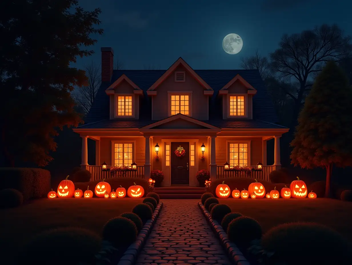 Spooky-Halloween-Pumpkins-and-Decorations-Illuminate-Night