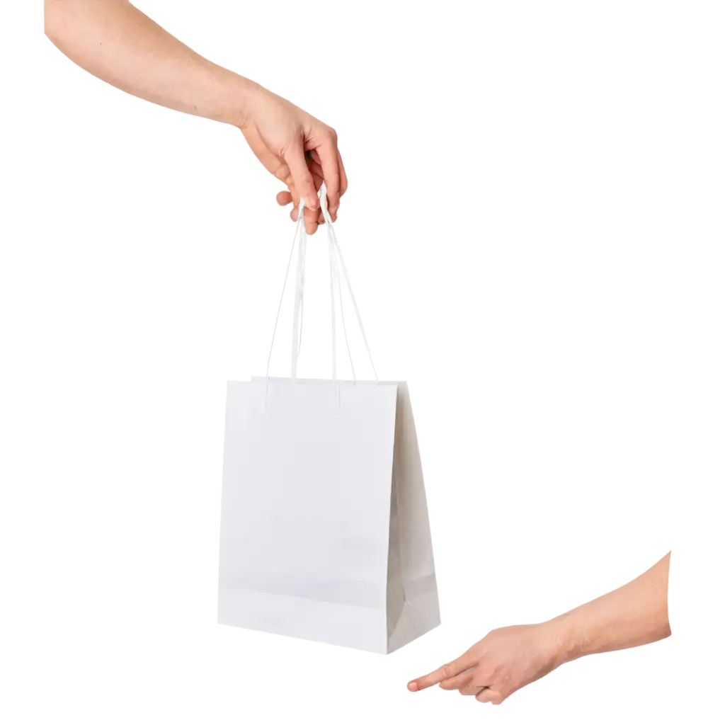 create man hand holding white shopping bag