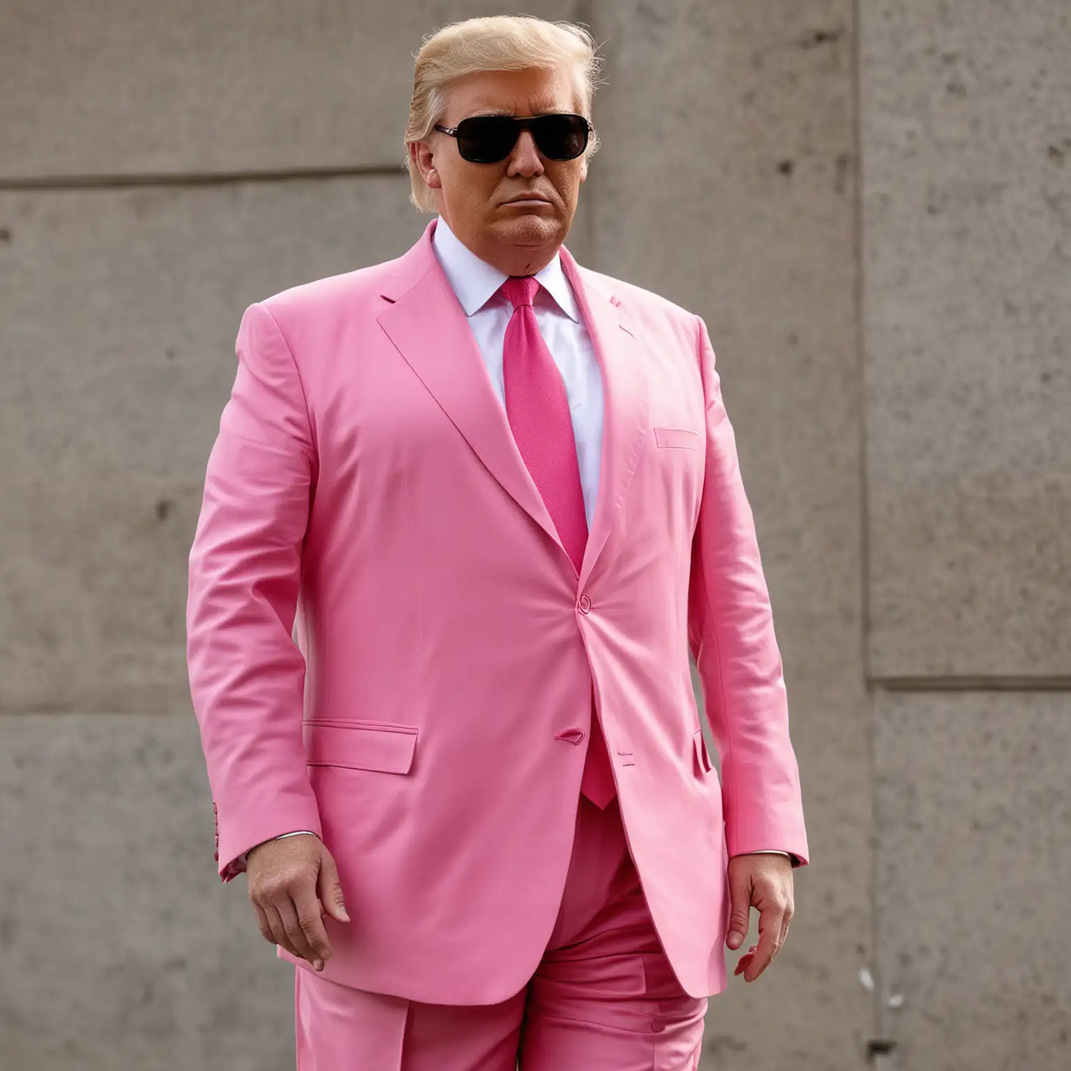 Donald trump in pink suit and sunglasses