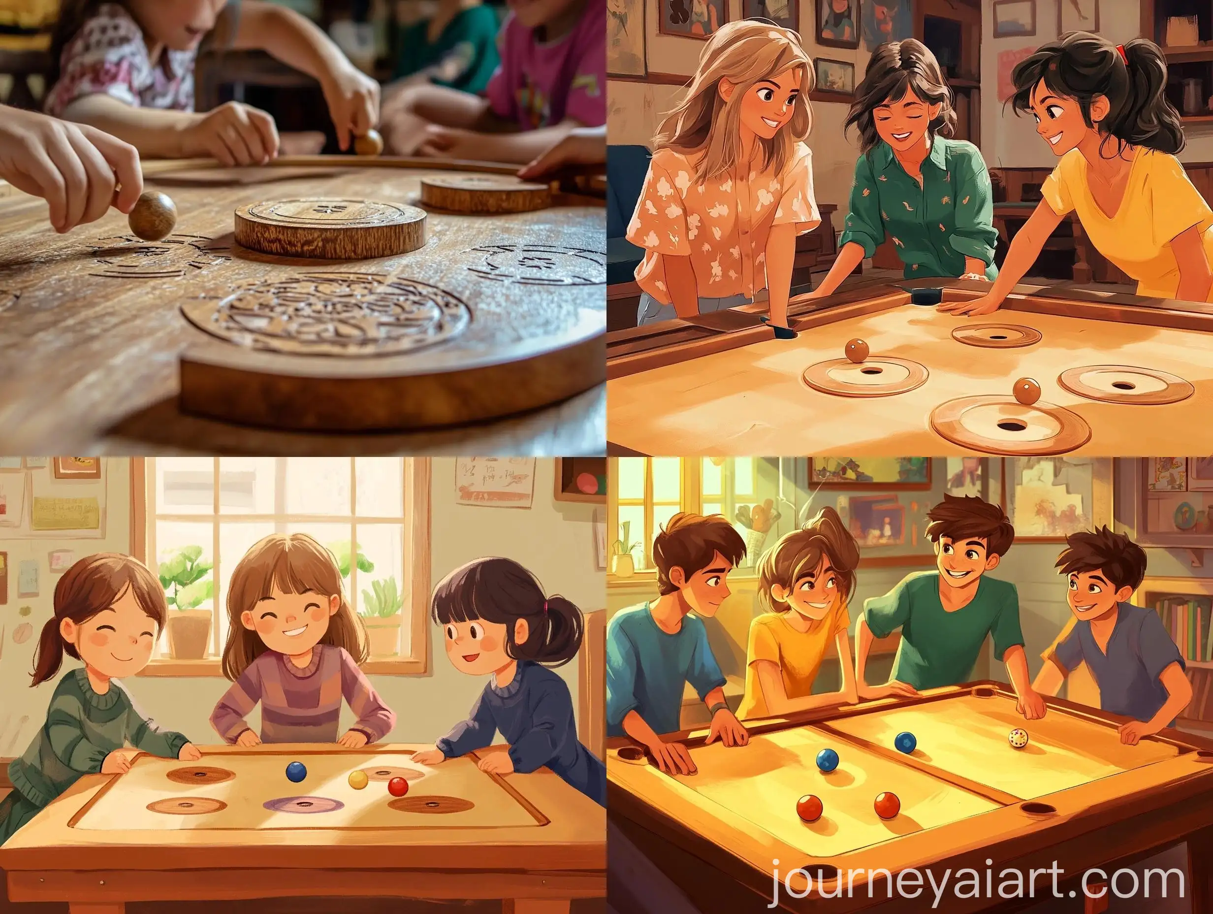 Young-Friends-Playing-Carrom-with-Cartoon-Gravity-Falls-Theme