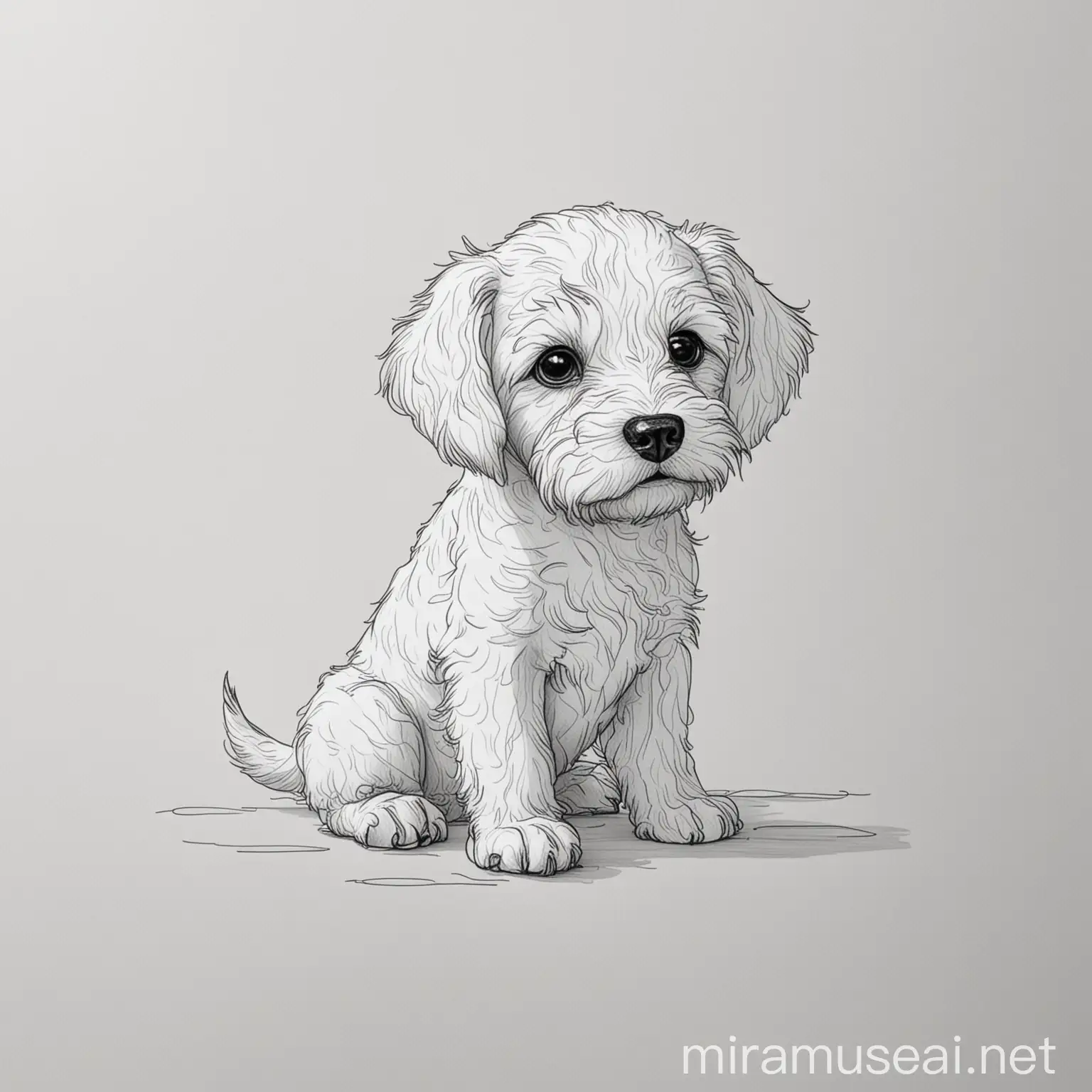 Cute Doodle Dog Continuous Line Drawing on Plain White Background